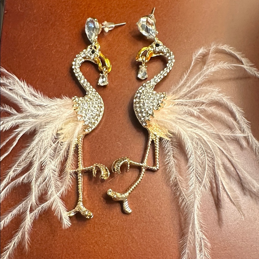 Elegant Flamingo Feather Earrings